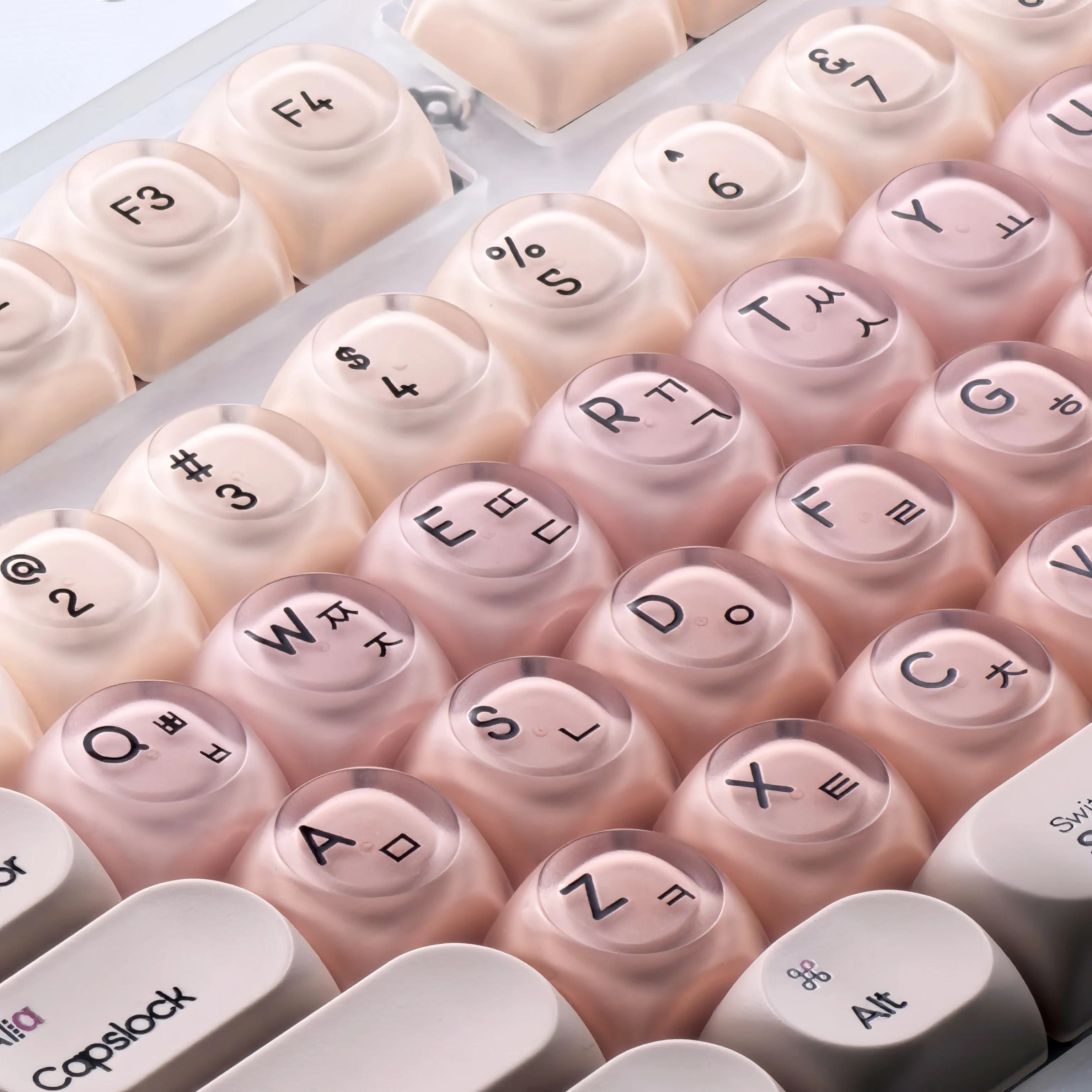 MAIMOOO Pink Korean Keycaps Liquid Foundation 136 Keys Hoa Pbt+Pc Round Pink Cute Keycap Azerty/French/Thai Keyboard Keycaps