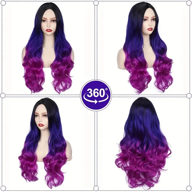 Omber Long Curly Wigs Middle Parts Medium Synthetic Wigs for Women Use Cosplay Heat Resistant Natural Hair