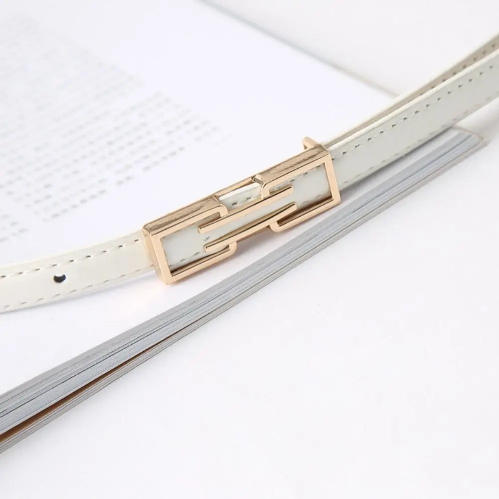 

Trendy Solid Color Women Thin Belt Skinny Waistband Metal Buckle Belt Waist Belt Pu Leather Dress Decoration