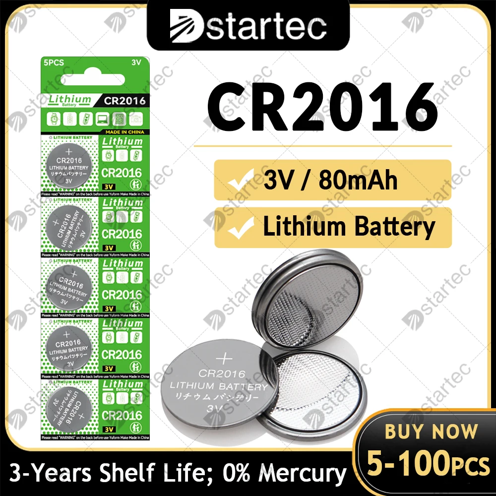 5-100PCS CR2016 Button Coin Cell CR 2016 DL2016 ECR2016 BR2016 3V Lithium Battery For Watch Car Key Remote Computer Motherboard