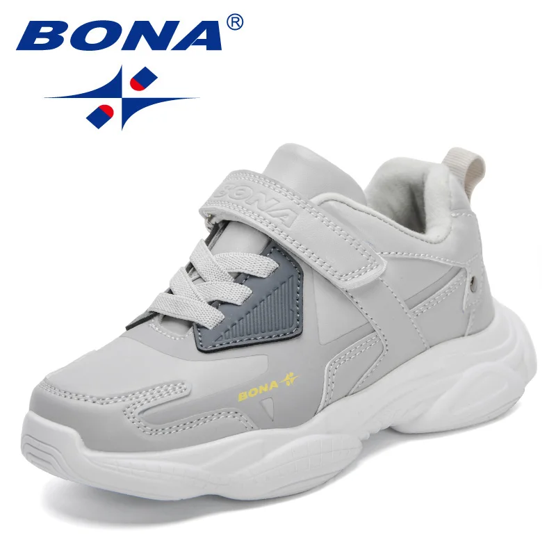 BONA 2023 New Designers Walking Shoes Boys Sport Sneakers Children Brand Running Shoes Girls Leather Casual  Jogging Shoes Kids