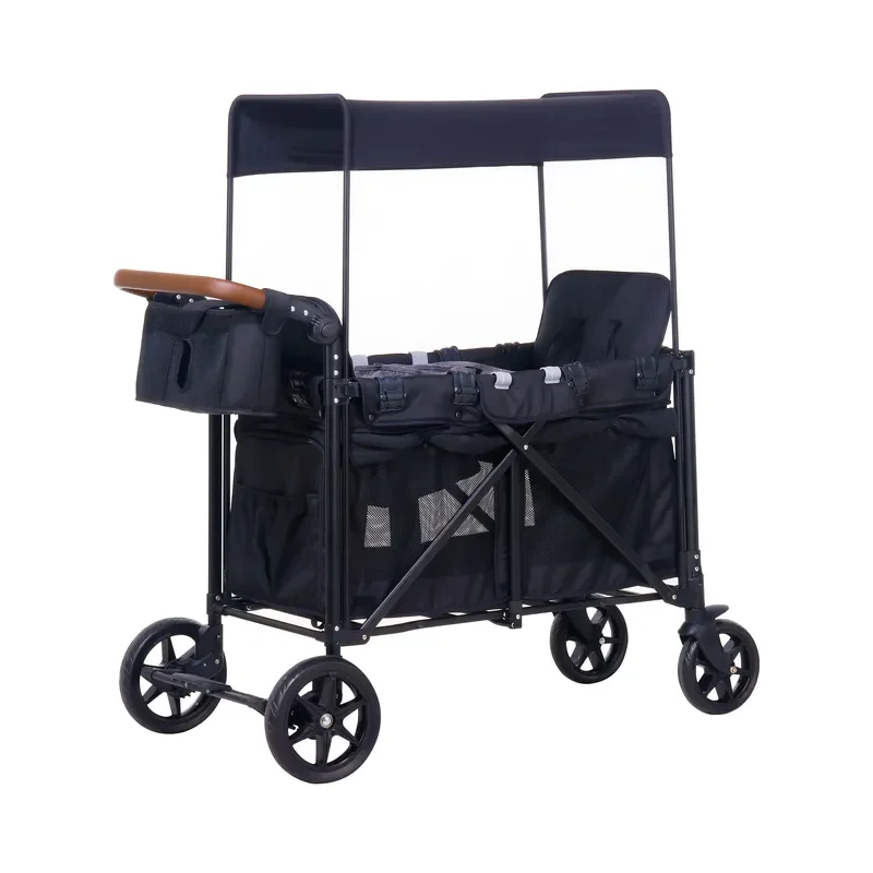 Custom Pattern Heavy-Duty Portable 2-Seater Baby Stroller Collapsible Alloy Cart for Garden Camping Wagon