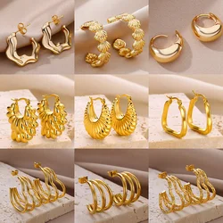 Fashion Stainless Steel Geometric Earrings for Women Gold Color C Shape Earrings Engagement Wedding Party Jewelry Gifts