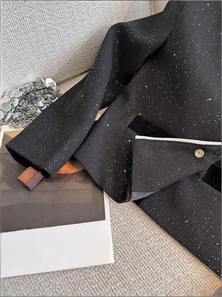 السيدات الجديدة عارضة واسعة الخصر فضفاض مطرزة سترة س الرقبة أبلى مغطاة زر أنيقة المرأة مصمم طويلة الأكمام معطف قصير