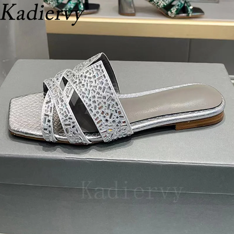 Klapki na lato kobieta luksusowe Rhinestone impreza sukienka buty kobiety Peep Toe slajdy kryształowy świecący wybieg kapcie kobiety