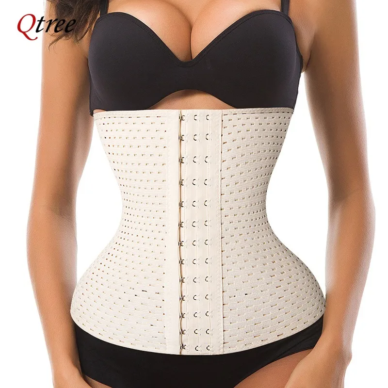 Qtree Women Waist Trainer Corset Everyday Wear Steel Boned Tummy Control Body Shaper Slimming Belt Reductive Girdle Shapewear