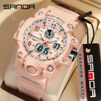 Sanda 3306 Horloge Mode Professionele Dames Sporthorloges Led Display Analoge Digitale Kwarts 50 Meter Waterdichte Polshorloges