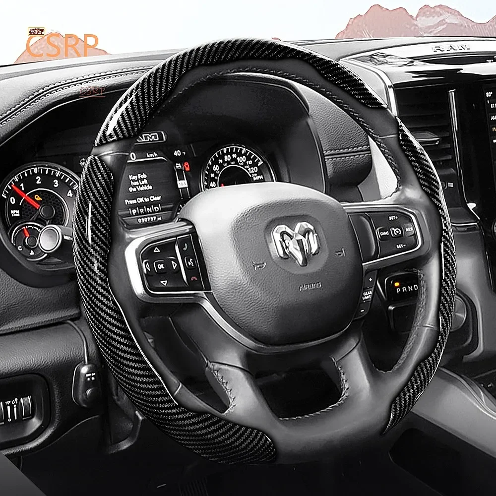 Glossy Carbon Fiber Steering Wheel Cover Snap-On for Ram 1500-5500 Promaster Rampage Pickup