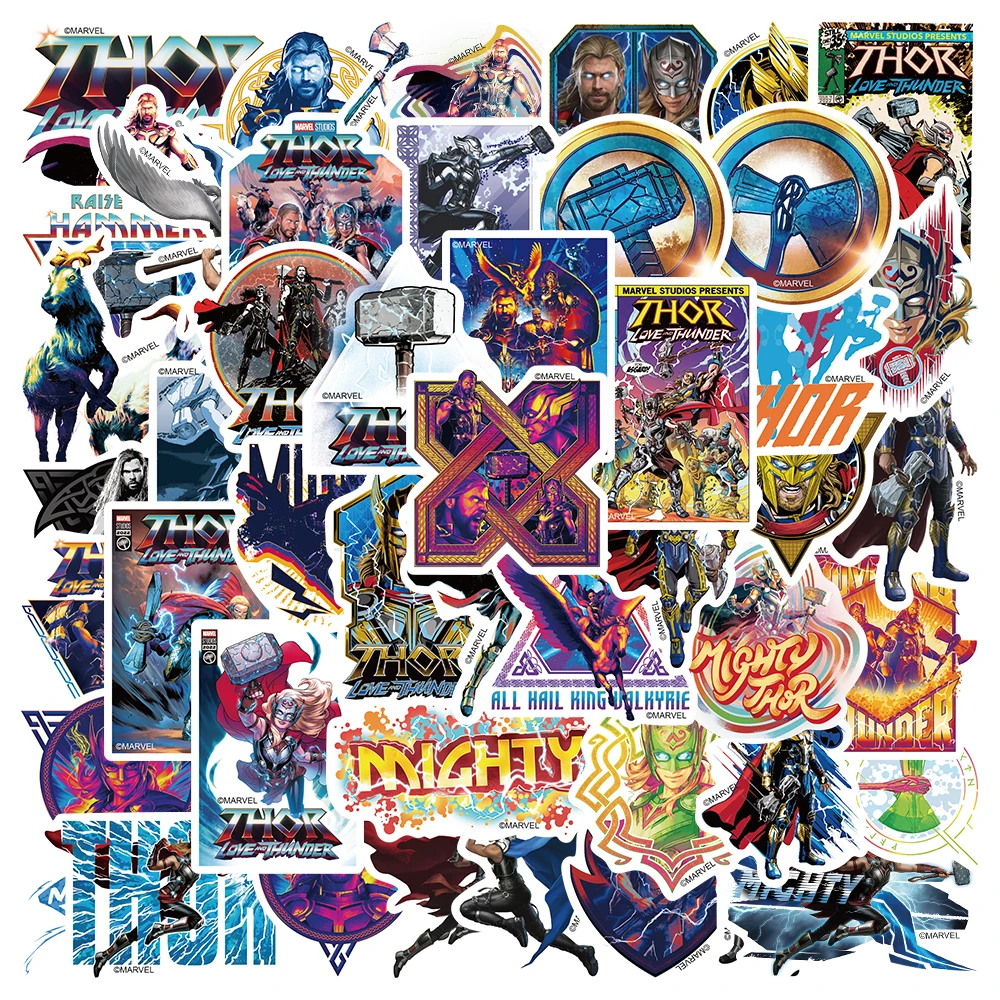 

50pcs Funny Cartoon Superhero Thor Stickers For Laptop Water Bottle Luggage Notebook Vinyl Waterproof Graffiti Disney Decals