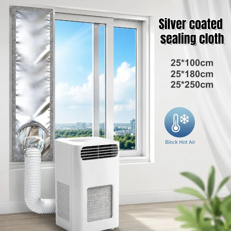 Portable AC Window Seal Kit Window Vent Seal Cloth for Air Conditioner Exhaust Hose Heat Insulation Silver Coated Sealing Cloth