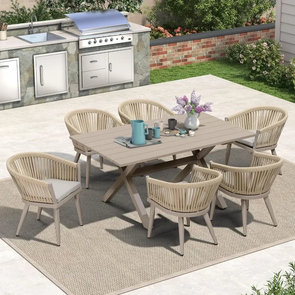 

7 Pieces Outdoor Dining Set ,with Patio Aluminium Dining Table and Wicker Rattan Chairs ,Modern Furniture Dinings Sets