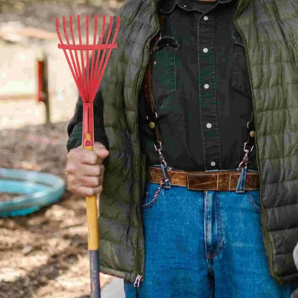 

Metal Rake Multi Functional High-carbon Steel Rake Red Convenient Fallen Leaves Rake Durable Grass Rake Lawn