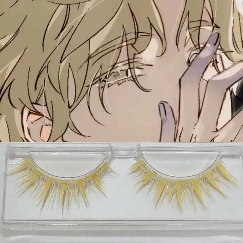 Anime Alien Stage Luka Cosplay Light Yellow Gold Eyelash False Eyelashes Transparent Stem Long Style Comic-con Cosmetics