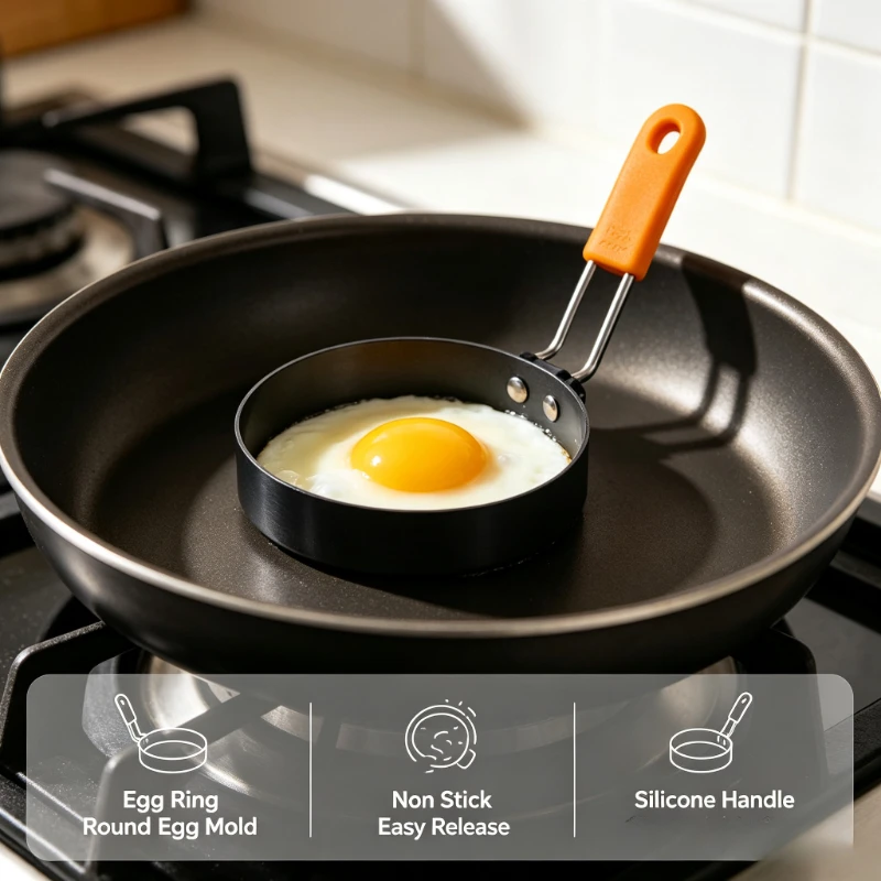 Stainless Steel Egg Ring with Silicone Handle Non Stick Egg Mold Heart Flower Shape Pancake Maker Creative Kitchen Cooking Tool