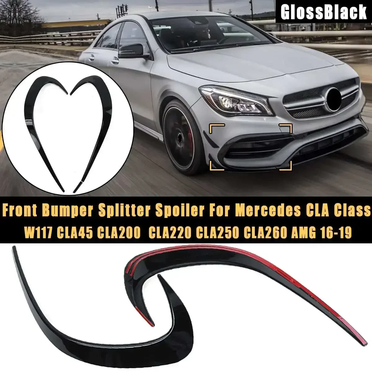 Divisor de parachoques delantero, alerón de luz antiniebla para Mercedes CLA clase W117, CLA45, CLA200, CLA220, CLA250, CLA260, AMG 2016-2019, Kit de carrocería