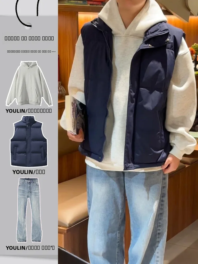 

American Sle Men's down Vest Set Svel Cotton Bal Youthful Vitali Thiened Autumn Season Zipper Closure ...
