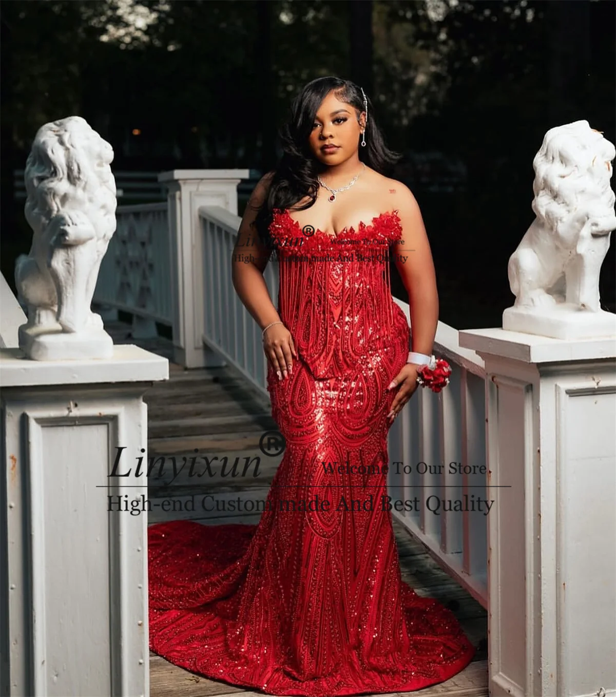 Vestidos de baile de sereia com cristais brilhantes, vestidos personalizados para meninas negras, vestido de festa à noite Aso Ebi Long Mixi robes de soirée