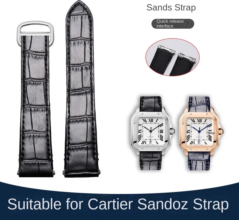 21mm 19mm Cow leather Watch Strap For Cartier Santos WSSA0009 WSSA0010 WSSA0018 Quick Release Watch Bands Steel Folding Buckle