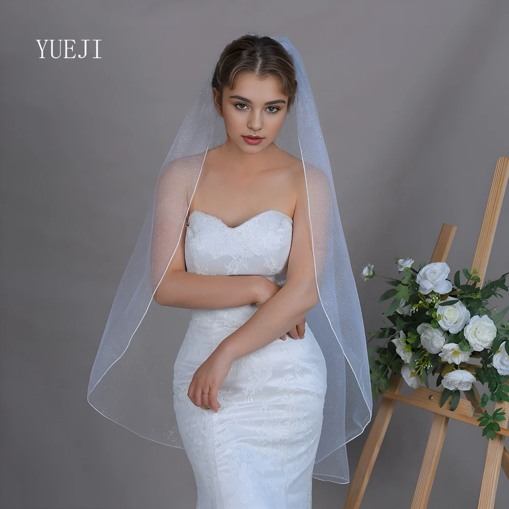 YUEJI Sparkly Fingertip Long Bridal Veil Single Layer Starlight Elegant Wedding Accessory Glitter Veil Wedding YJ100