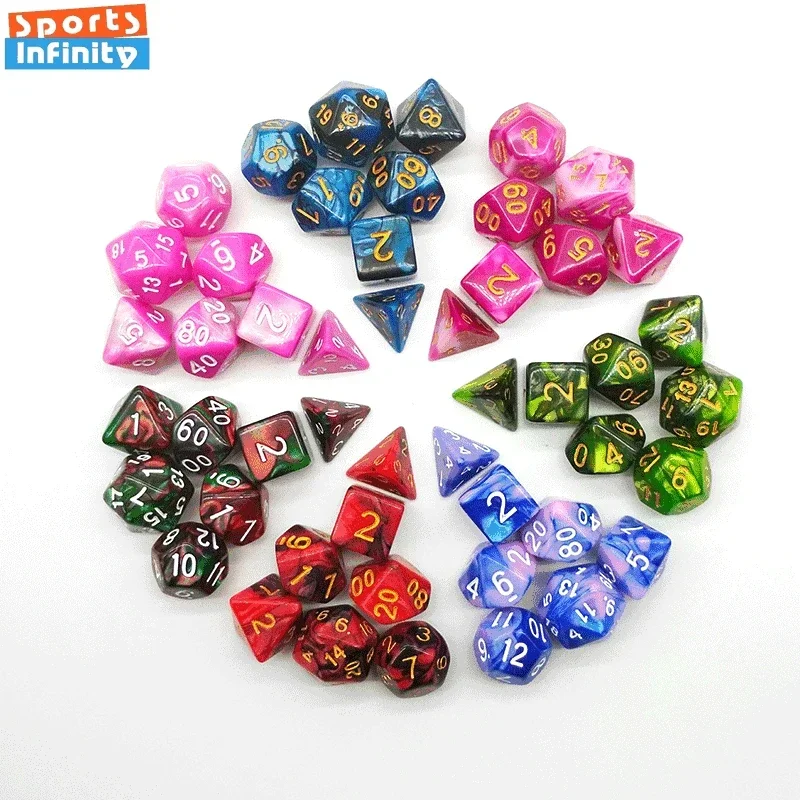 7Pcs Set Acrylic Bicolor Polyhedra Dice Dnd Dice Set Number Dice Kit for D20 D12 D10 D8 D6 D4 Table Board Games Digital Dices