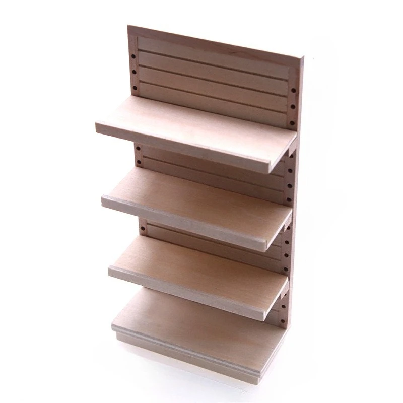 

1pc Dollhouse Mini Wooden Shelf Display Standing Model Playhouse Miniature 4 Layers of Raw Wood Shelf Furniture Ornament Model