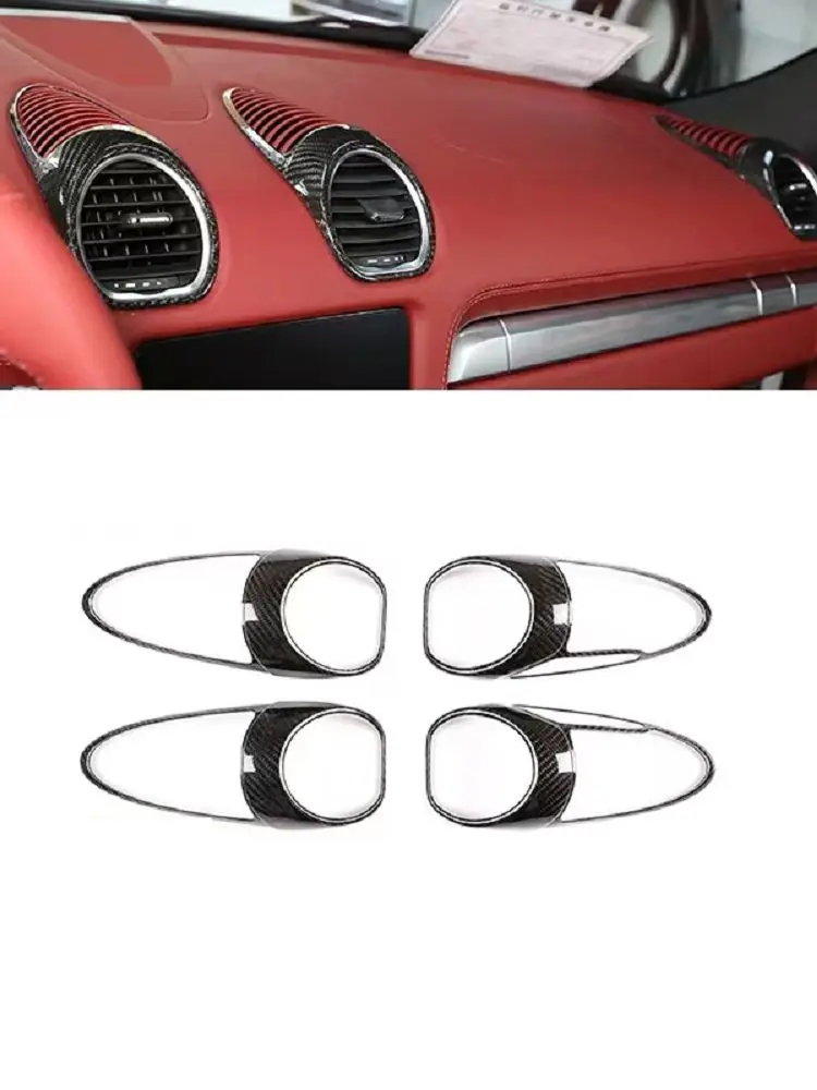 

4pcs Car Carbon Fiber Dashboard Instrument Air Conditioner Vent Grille Outlet Cover Trim For Porsche Boxster 718 2014-2020