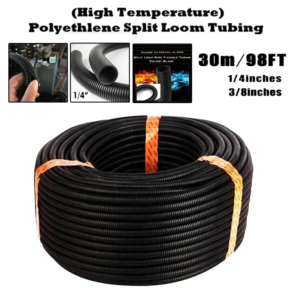 Flexível Split Loom Tubo de Proteção Cabo Management Conduit Convoluted Tubing Wire para Todos os Tipos de Carros e Casas 30m