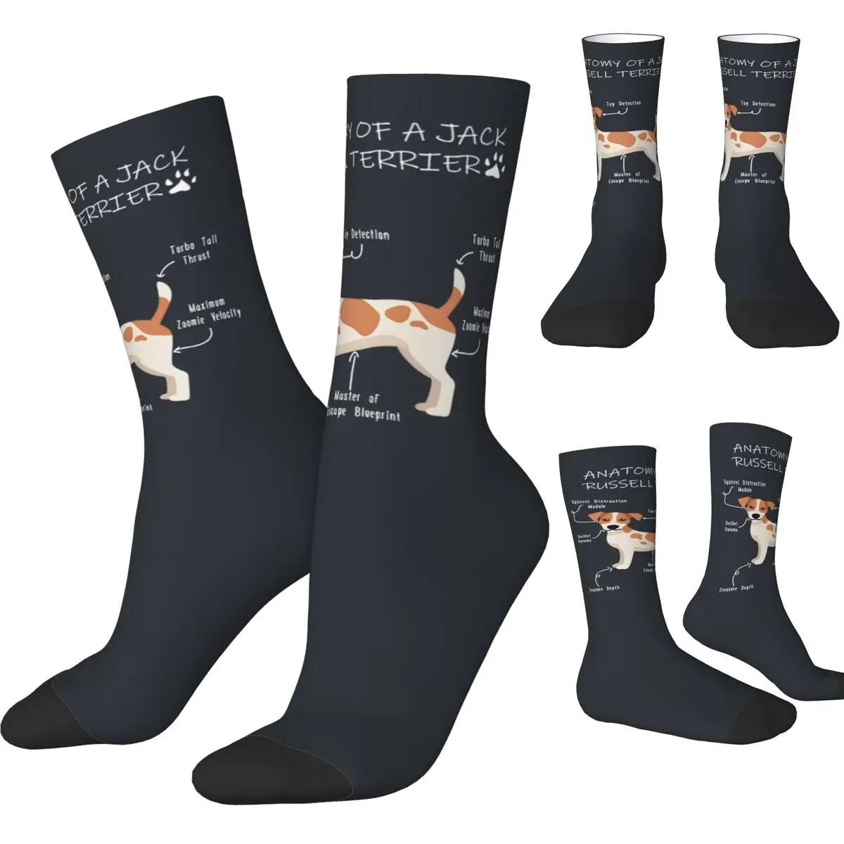 Jack Russell Terrier Dog Socks Casual Stockings Men Comfortable Cycling Socks Winter Printed Non-Slip Socks