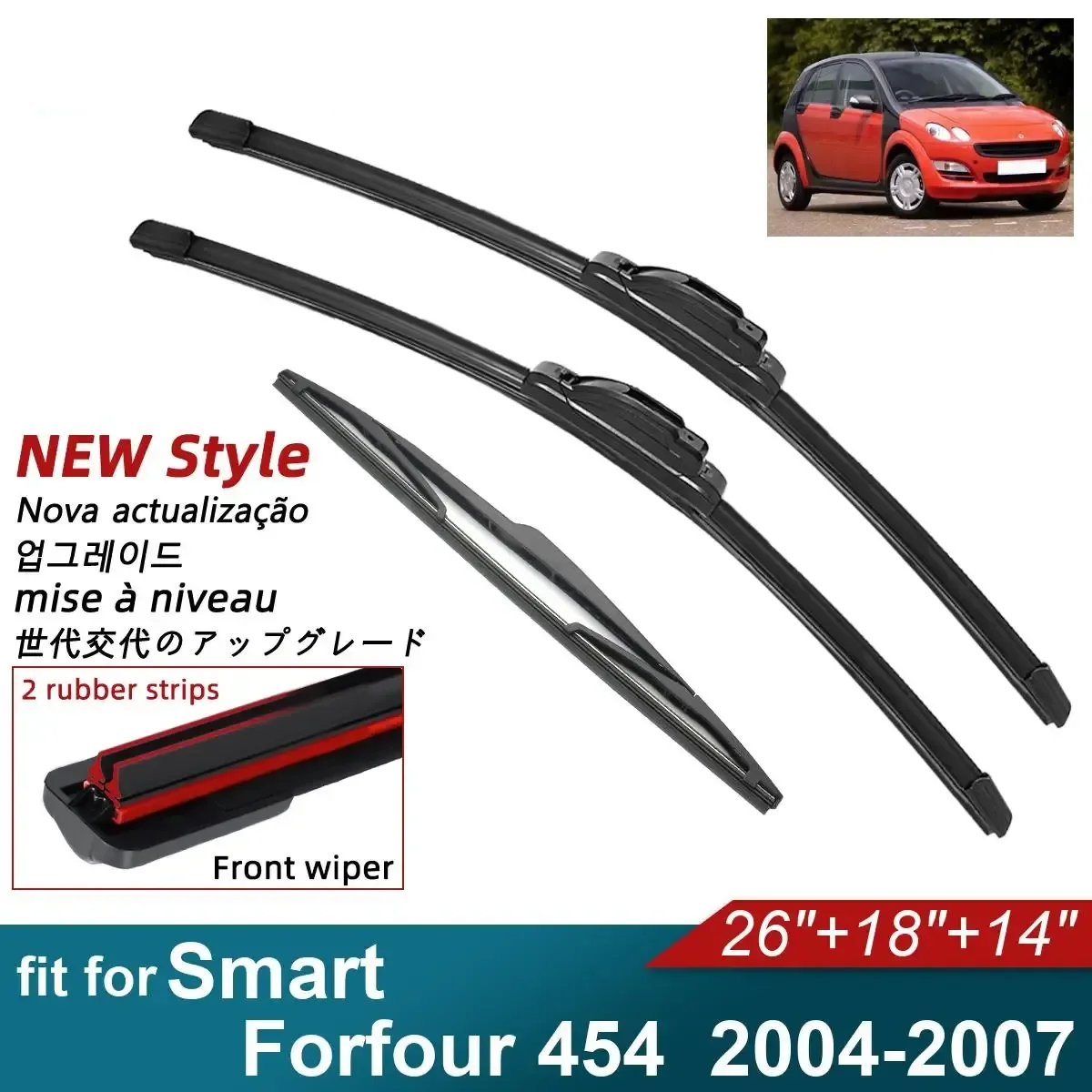 

Double Rubber Car Wiper Blades for 2004-2007 Smart Forfour 454 Front Rear Windscreen Wipers Car Accessories 2004 2005 2006 2007