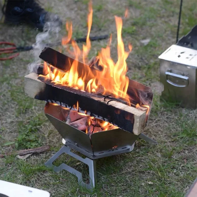 

430 stainless steel folding campfire stove for outdoor camping, fire viewing, hiking, tent heating, wood-burning barbecue stove