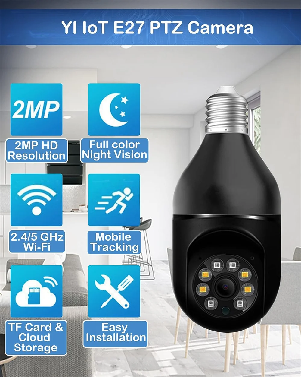 360 Degree WiFi Light Bulb LED Light Intelligent Camera 1080P 2.4GHz 5G Wireless Camera Household Light Bulb Security Monitoring