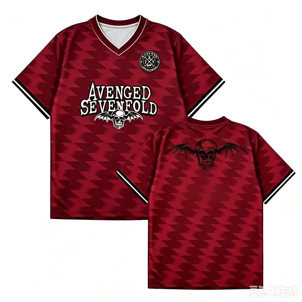 Avenged Sevenfold Football Tees V-neck Summer Short Sleeve T-shirt Jersey Streetwear  Casual Fashion 3D Print Breathable T-shirt