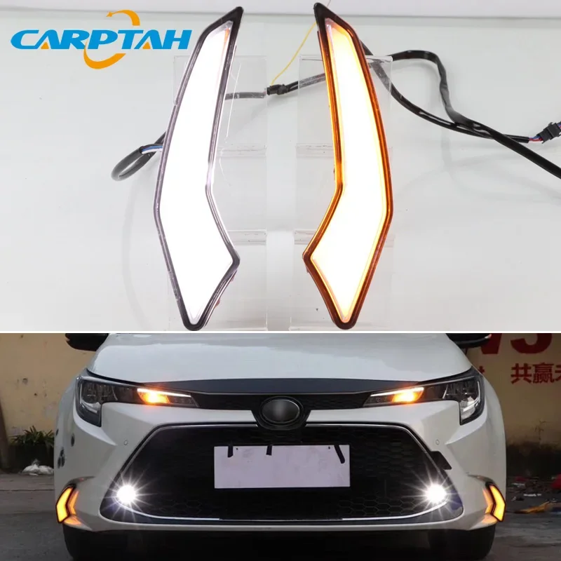 12V Car LED Daytime Running Lights DRL For Toyota Corolla L/LE/XLE US 2019 2020 Dynamic Yellow Turn Signal Daylihgts Headlamp