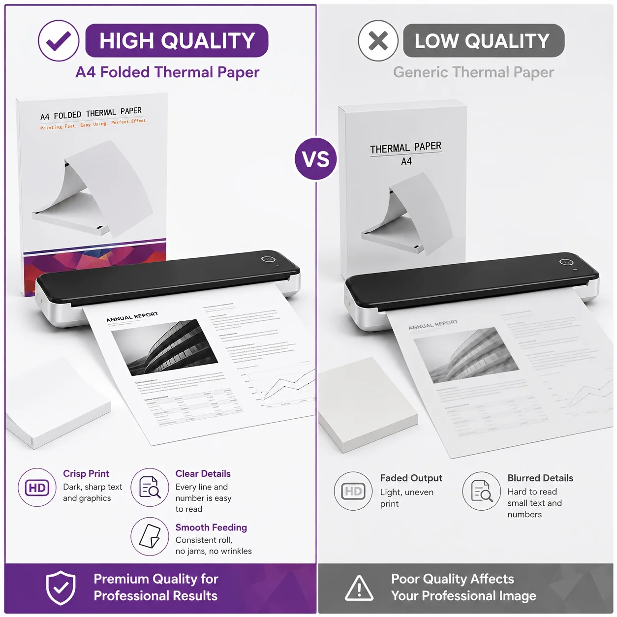 100 Sheets A4 Fanfold Thermal Paper Continuous Inkless Printable Sheet Compatible for Portable Printer Home Office Document