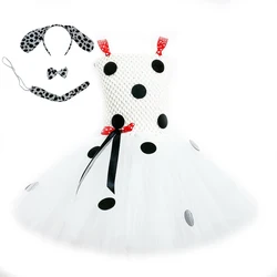 Dalmatian Dog Tutu Dress for Baby Girls White Black Spotted Animal Halloween Costume for Kids Toddler Puppy Dressing up Outfit