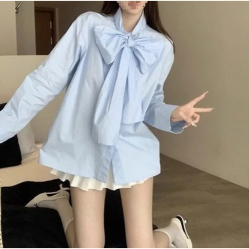 

Bow Lace-up Long-sleeved Shirt Women's 2026 Spring New Design College Style Loose Foreign Style Chic Top
