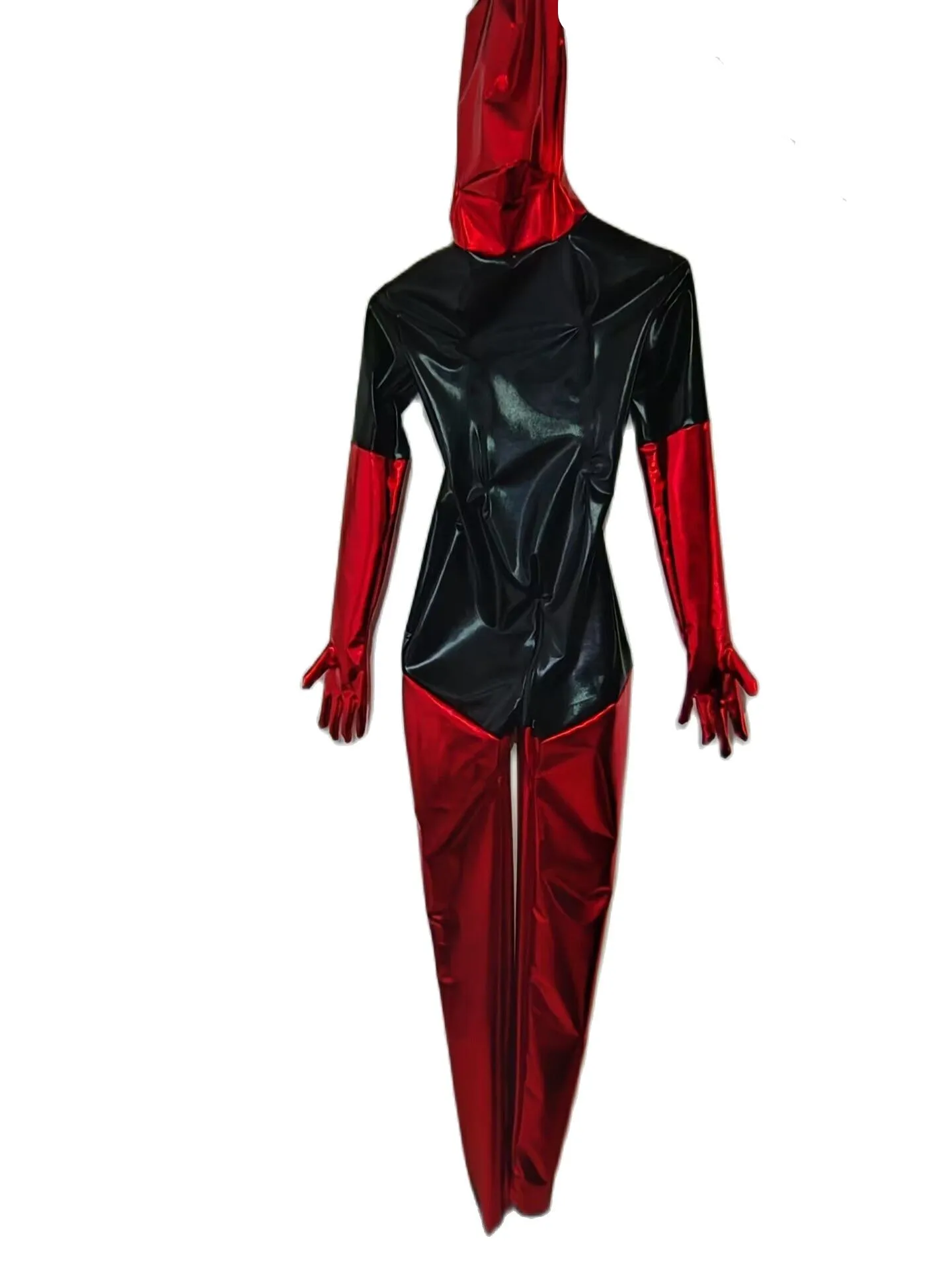 Cosplay jumpsuit Shiny Metallic Red Black spandex Catsuit for party club Stage costume funy dress