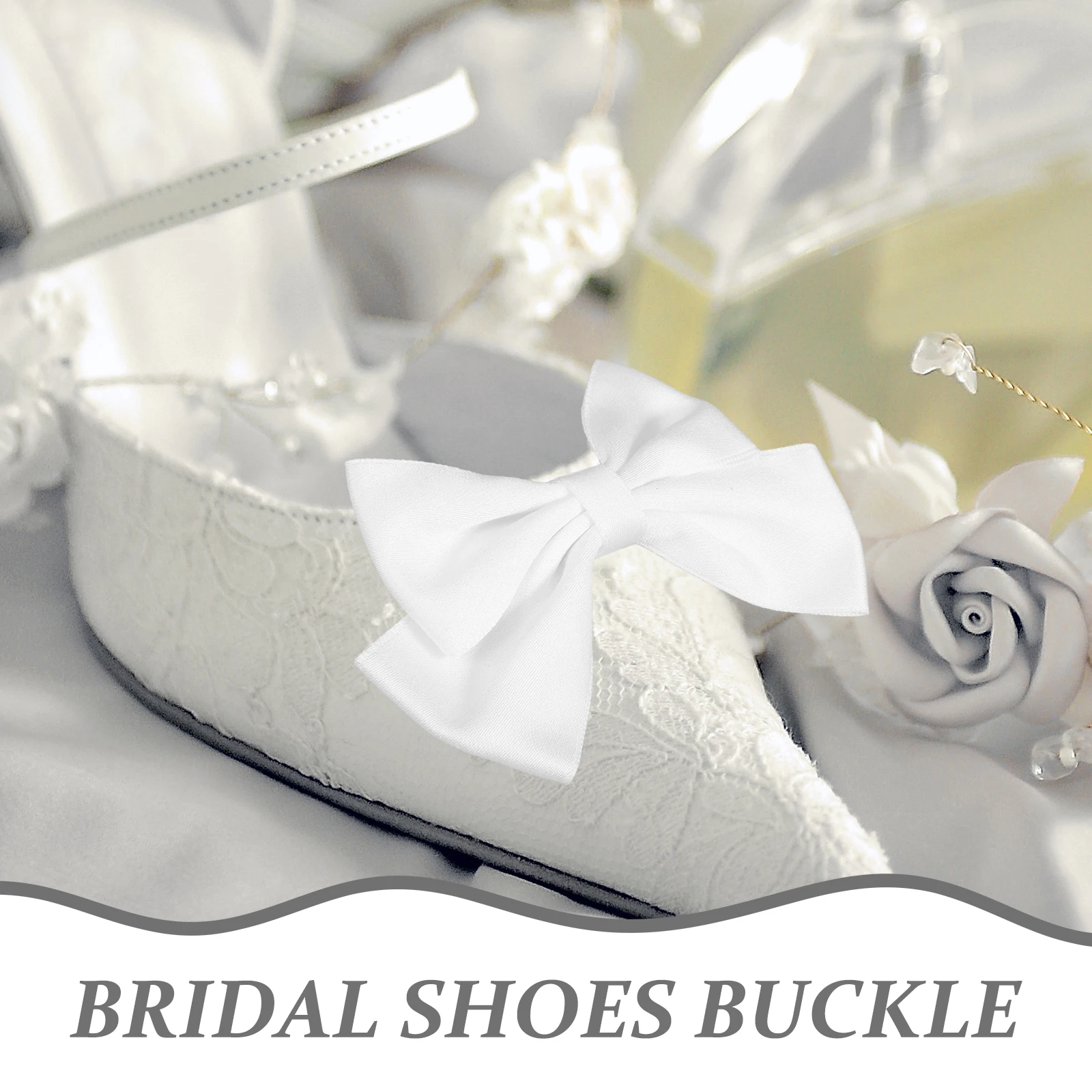 

2pcs White Bow Shoe Buckle Elegant Bridal Wedding Decorative Clips for Shoe Accessories Charm Ribbon Storage