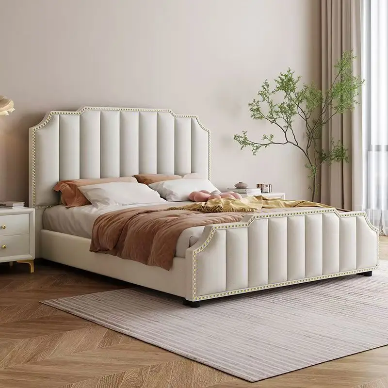 Italian master bedroom double bed 1.8x2 meters modern simple 1.5 meters home storage wedding bed new net red leather bed