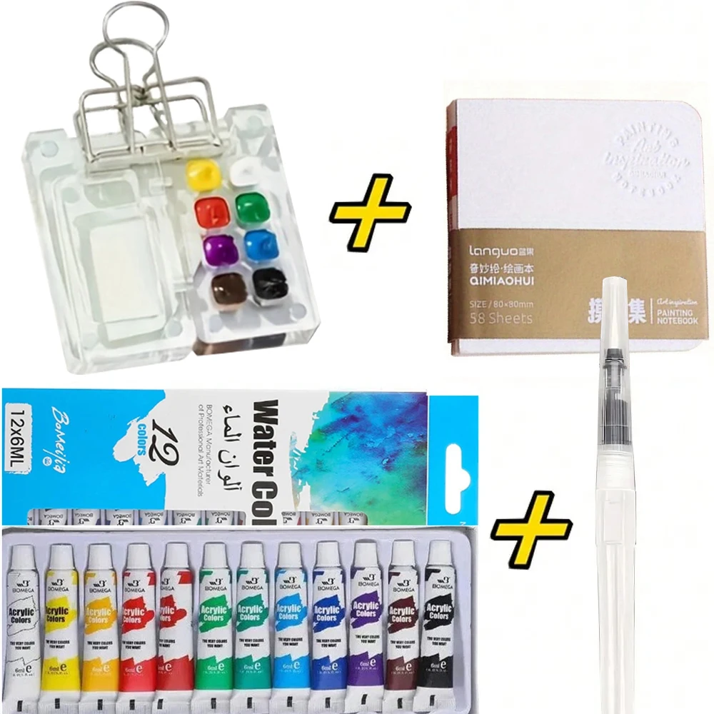 

Портативный мини-набор акварельных палитров с дорожным альбом для рисования, разноцветная акриловая коробка для красок (ПММА) для художественного творчества в дороге