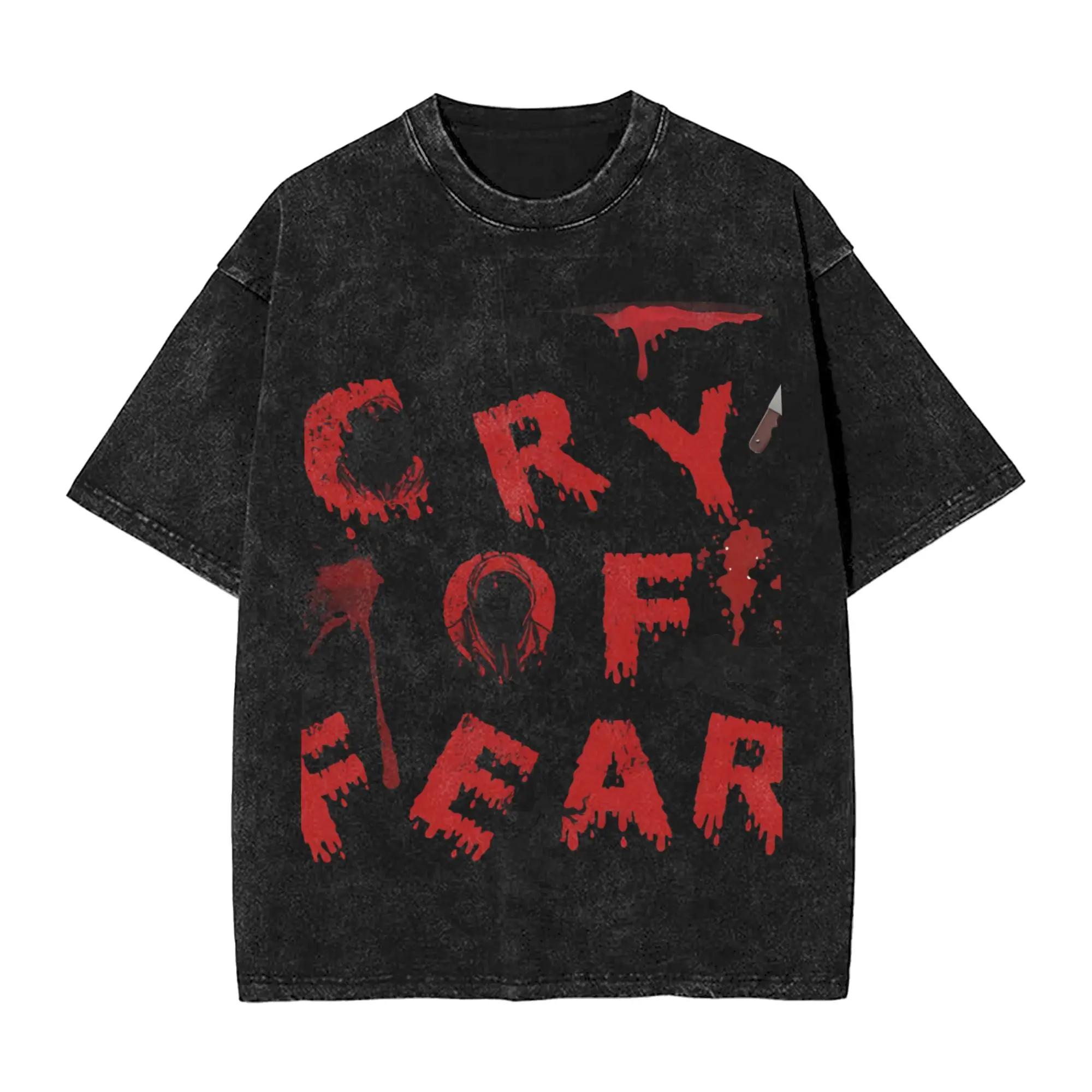 Funny Cry Of Fear T-Shirt for Men Crewneck Cotton Washed T Shirts