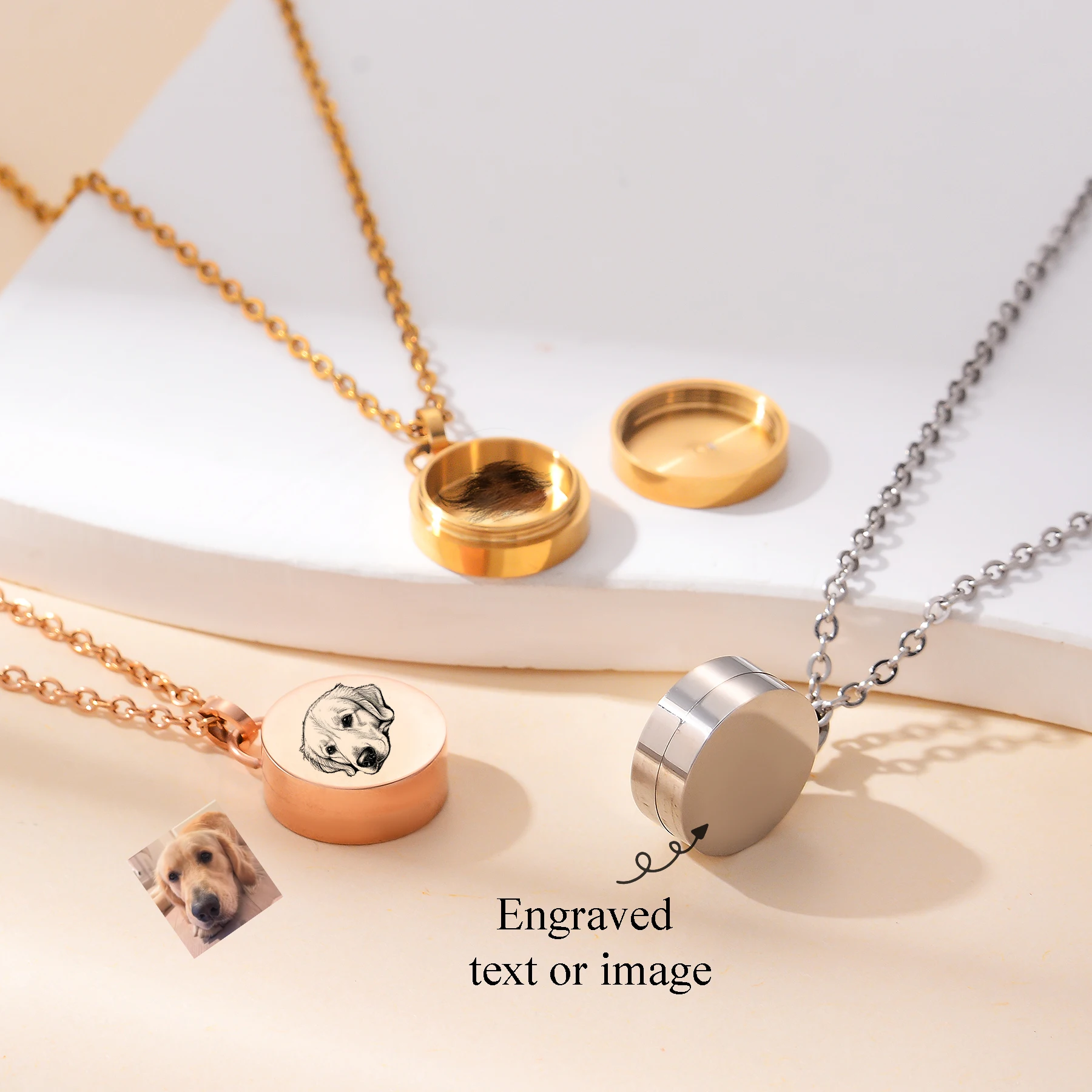 Personalized Pet Photo Custom Necklace Round Urn Necklace Cremation Jewelry Ashes Memorial Pendant Stainless Steel Keepsake