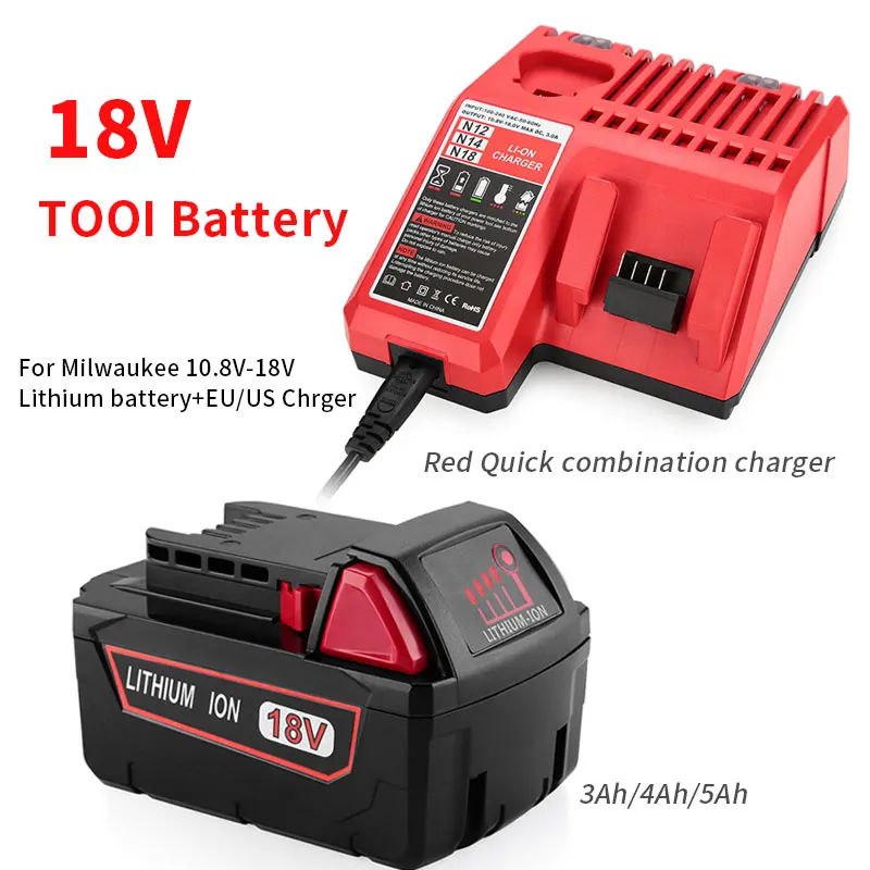 

Tool Battery 18V for Milwaukee M 18 Lithium Batteries 48-11-1850/48-11-1852/48-11-1820/48-11-1860/48-11-1840 + EU/US Charger
