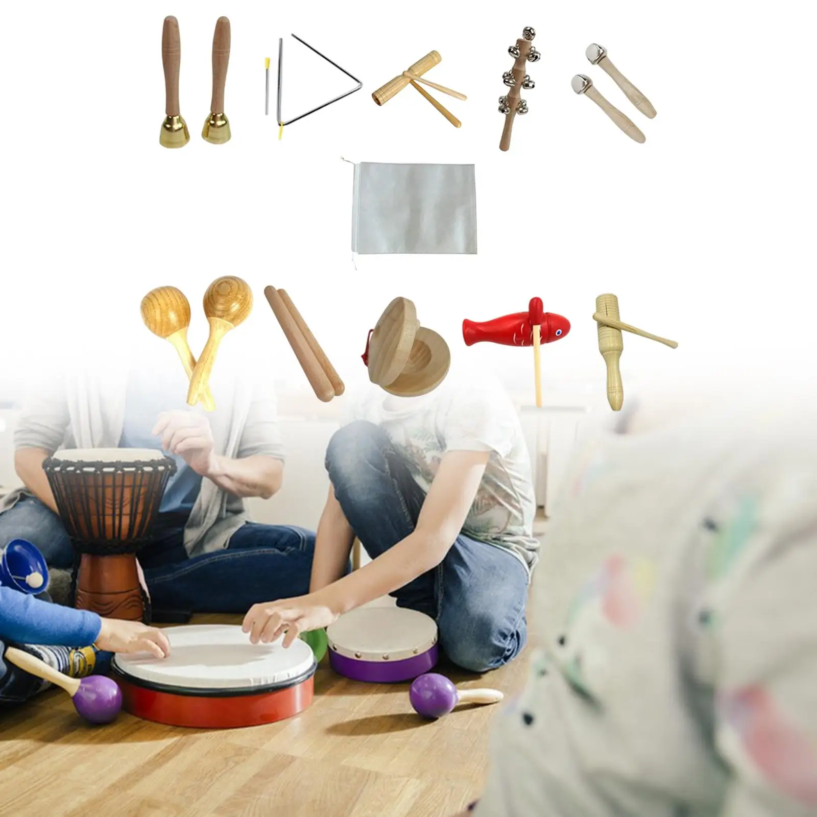 

10 Pieces Kids Musical Instruments Set Portable Creative Hand Eye Coordination Development Toy Practical Percussion Instruments