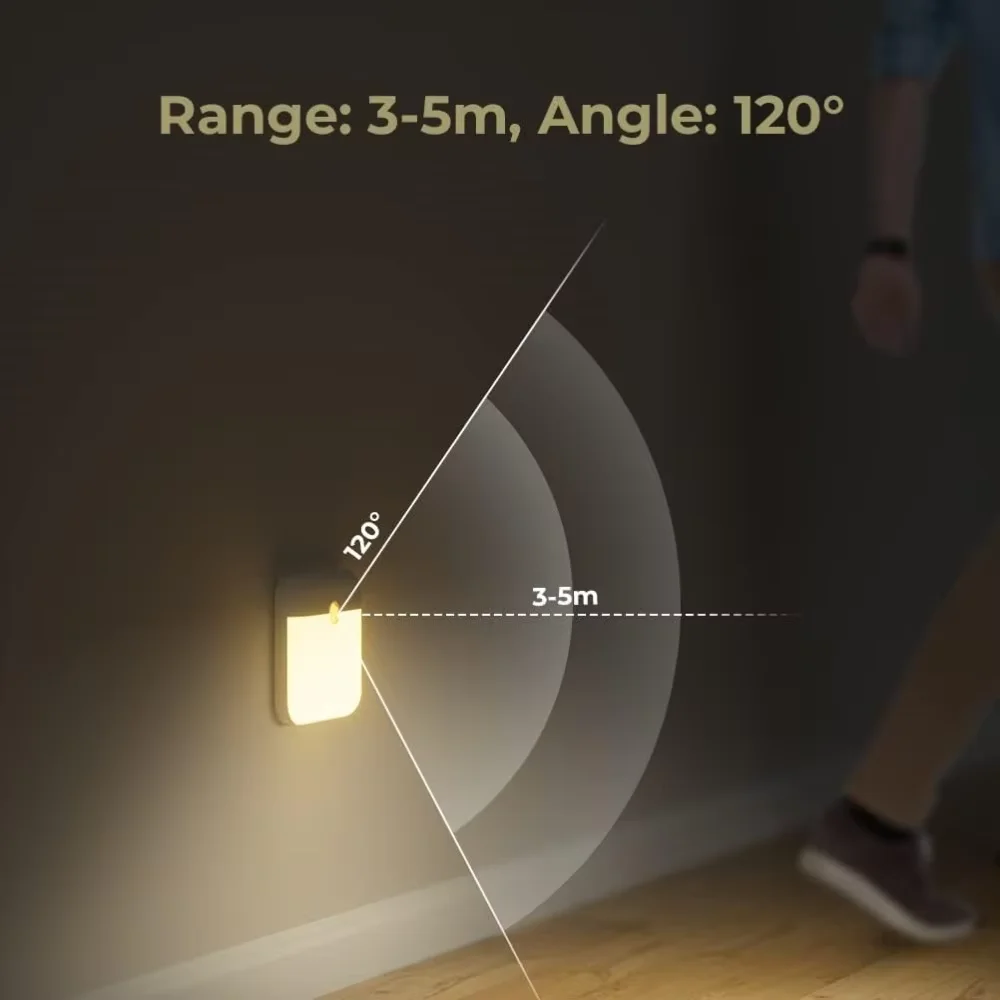 Lámpara LED con Sensor de Movimiento, Carga USB, Cuadrada, para Dormitorio, Cocina, Escalera, Pasillo, Armario, Iluminación