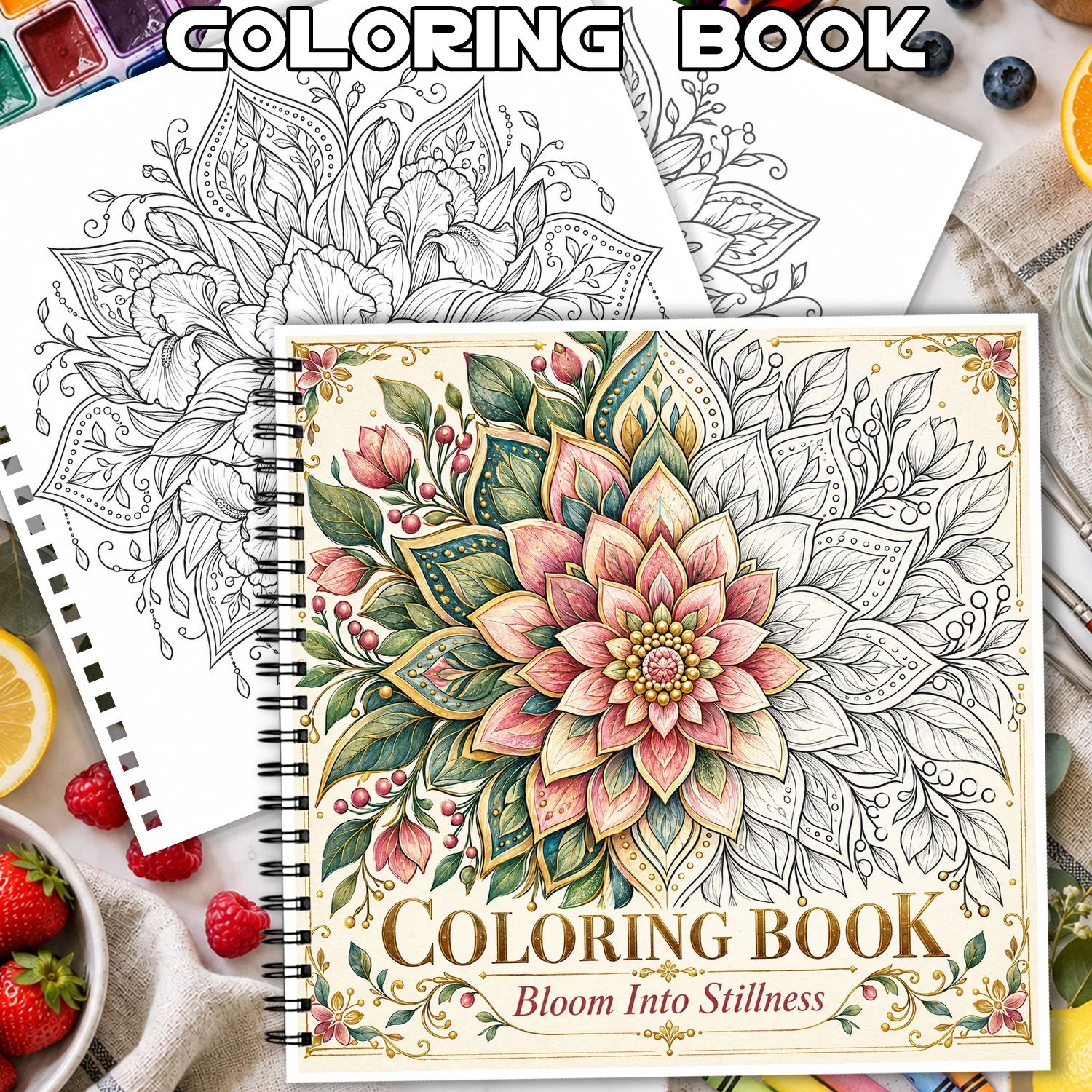 Spiral Binding Colouring Book Featuring Floral Mandala Designs For Adults And Teens, Showcasing Creativity And Relieving Stress