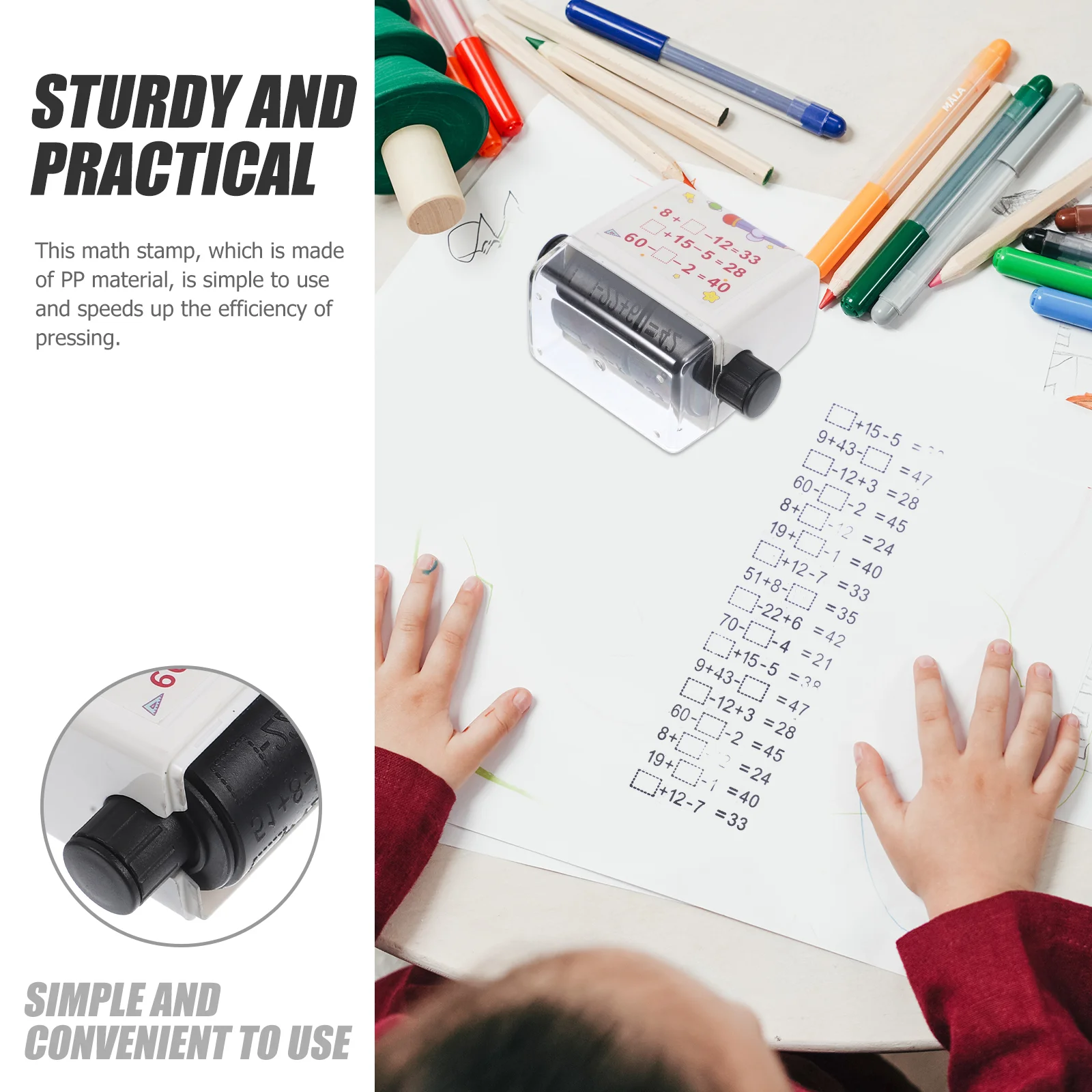 Sello de enseñanza de suma y resta, sellos de matemáticas de aprendizaje para maestros, División de multiplicación de rodillos encantadores de primaria