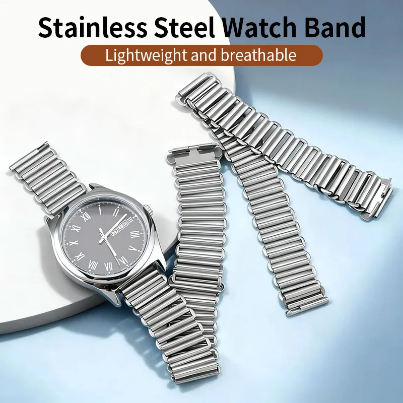 New Stainless Steel Ladder-Style Watch Band 18/20/22mm Universal Quick-Release Watch Strap