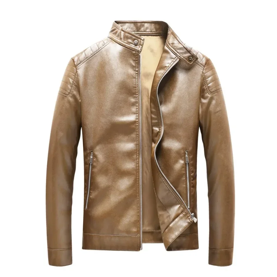 

New2025 Men's Leather Clothes Slim Motorcycle Men Leather Jacket Korean Style Solid Casual PU Leather Tops Fashion Men's Jackets