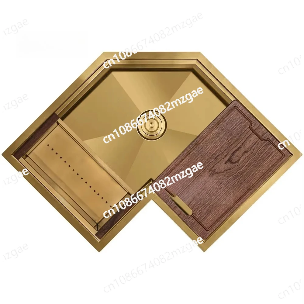 30 Inch Satin Brush Kitchen Under Mount Corner Sink Gold Finish 16 Gauge Stainless Steel Workstation Corner Kitchen Sink